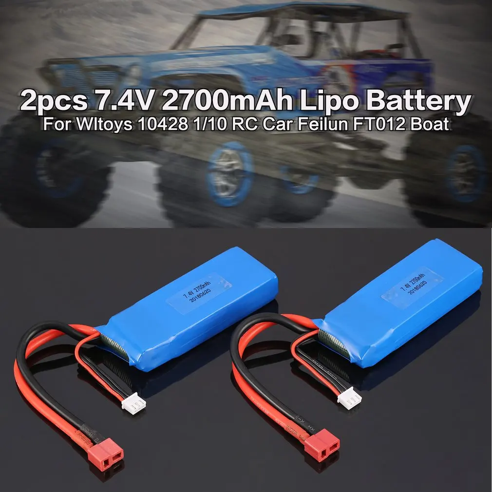 2 шт 7 4 V 2700mAh 20C 2S Lipo RC батарея с T вилкой для Wltoys 10428-A 10428-B 10428-B2 10428 1/10 Гусеничный