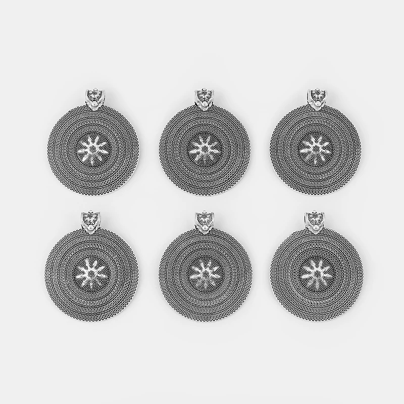 3pcs Round Charms Carve Snowflake Pendants DIY Jewellery Making Findings 50mm | Украшения и аксессуары