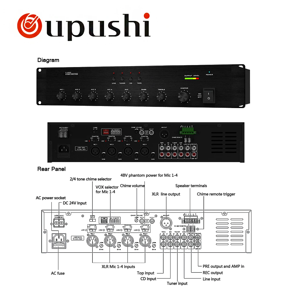 

Oupushi T60FP T120FP T240FP Stereo Echo Mixing Amplifier Extreme Big Power Dj Amplifier