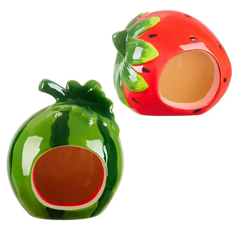 1PC Cute Cartoon Kawaii Lovely Decorative Ceramic Watermelon Shape Hamster Home House Summer Cave Pet Supplies