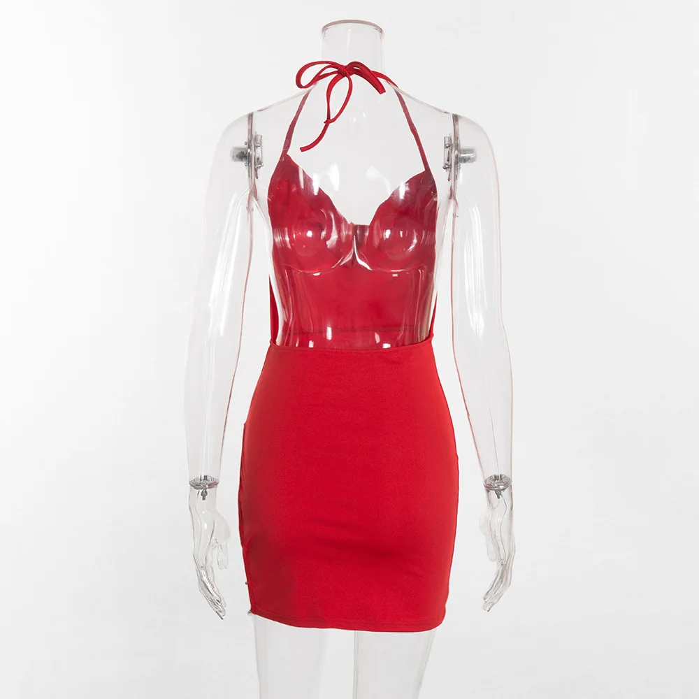 DRESSMECB, Новое поступление, летнее платье, женское платье с открытой спиной и разрезом, мини-платье, элегантное, Кристальное, сексуальное, вечернее платье, черное, Vestidos
