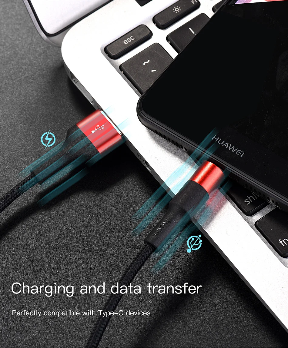 Беспроводное зарядное устройство HOCO USB c-кабель для samsung Galaxy S9 плюс Тип usb C кабель для быстрой зарядки и передачи данных для Xiaomi Mi 8 Oneplus 6 Тип usb-круглый кабель для зарядки шнур