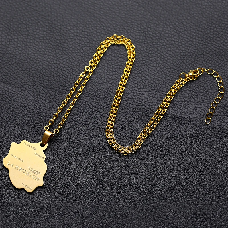 SONYA Map of Lareunion Stainless Steel Pendants Necklace For women Gold Color Jewelry France Bijoux Femme | Украшения и
