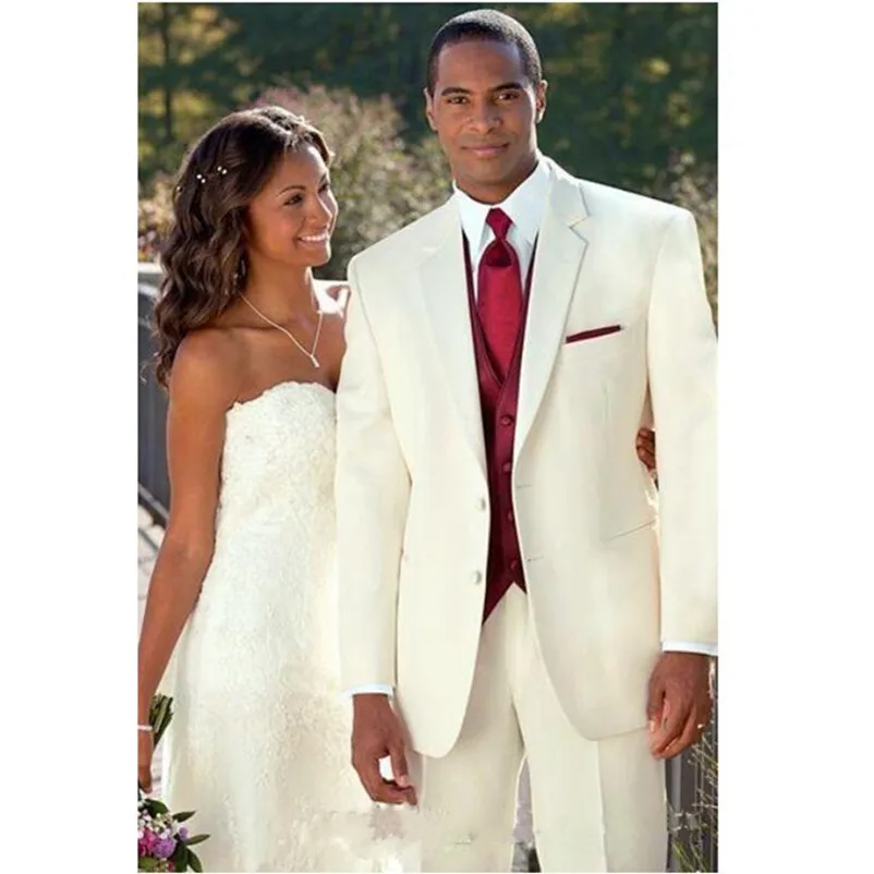 

Chic Ivory Groomsmen Suit Mens Wedding Suits Groom Tuxedos 3 pieces Cheap Men Business Dinner Party Suit (Jacket+vest+Pants)
