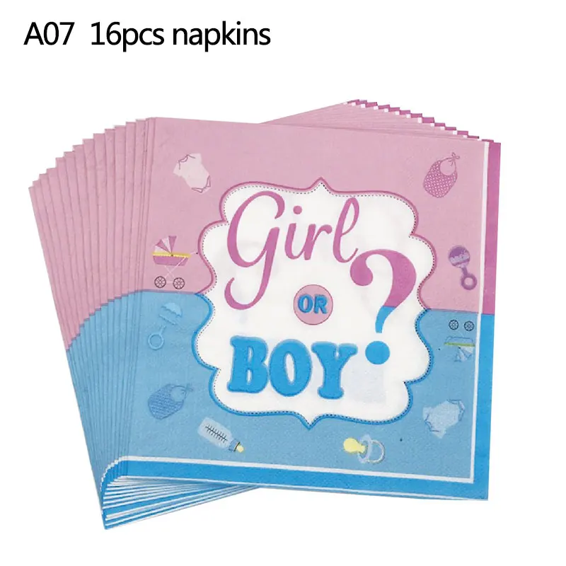 A07 16pcs napkin Пол Reveal одноразовые столовые приборы для вечеринки для девочек или мальчиков Салфетка под тарелку кружку скатерть нож вилка ложка вечерние принадлежности набор - Цвет: A07 16pcs napkin