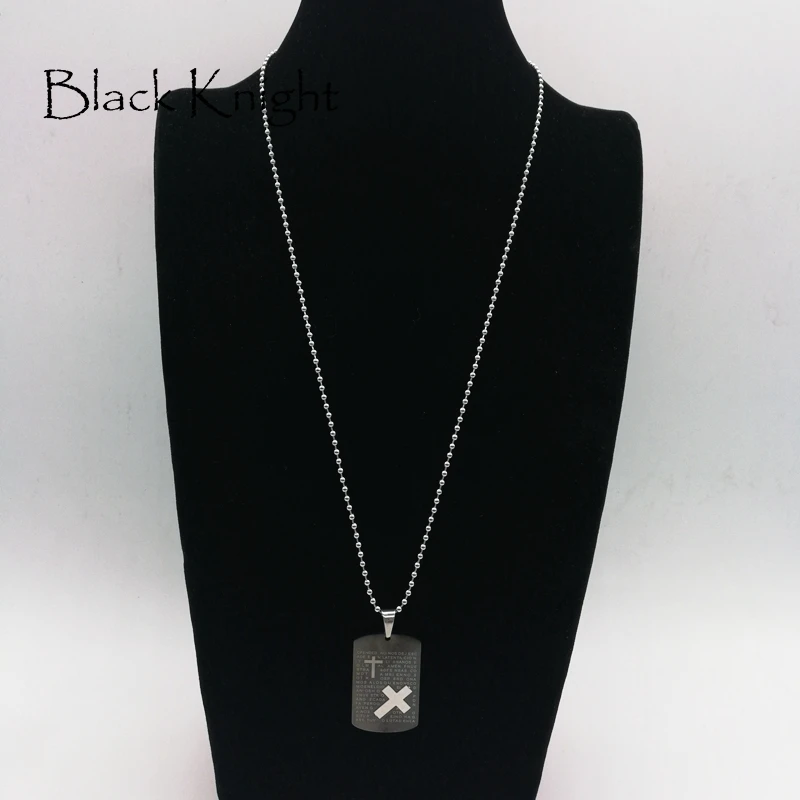 

2019 S/S New IP black plating dog tag pendant necklace stainless steel ball chain Christian cross dog tag necklace BLKN0641