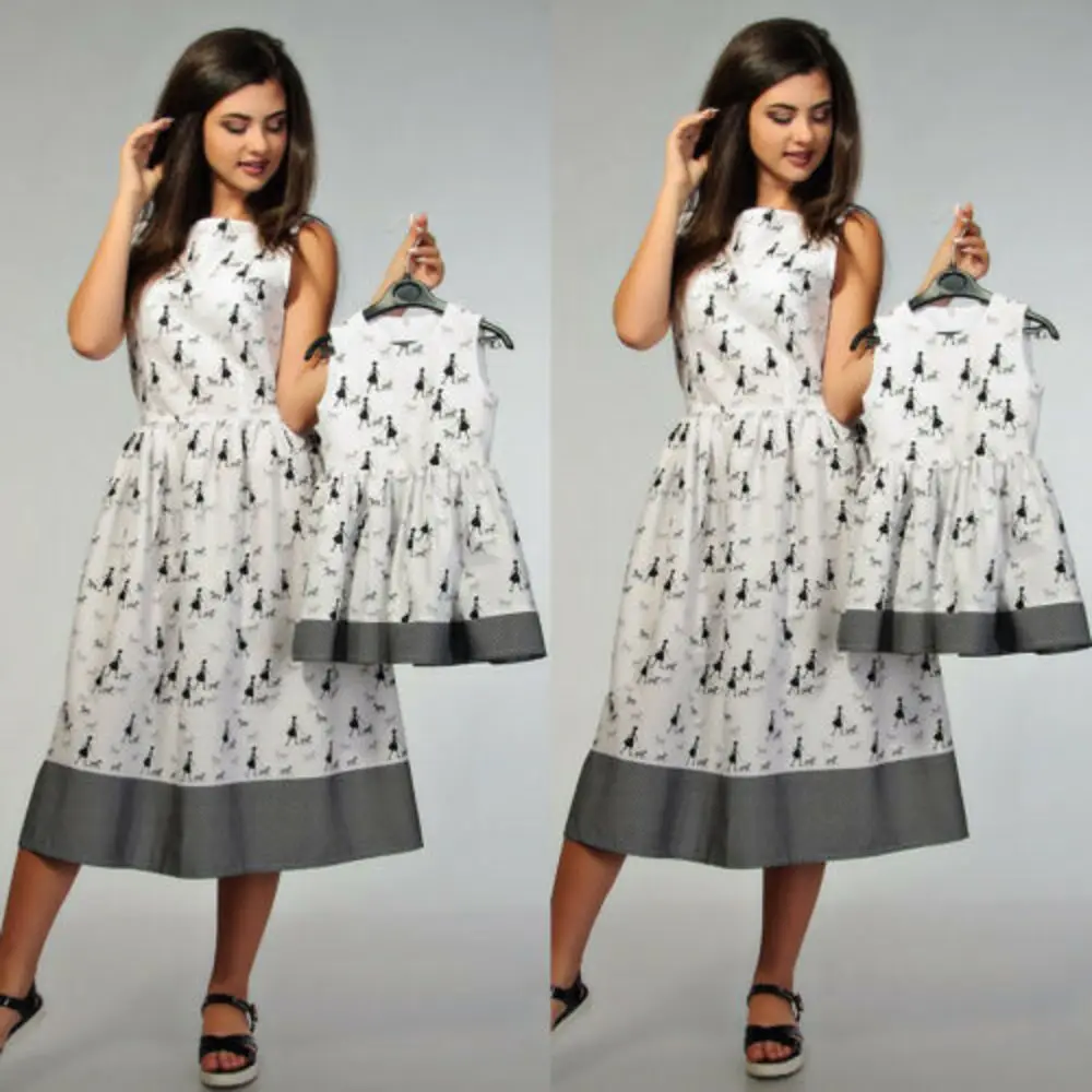 Одинаковое платье для мамы и дочки Семейные платья без рукавов Повседневная