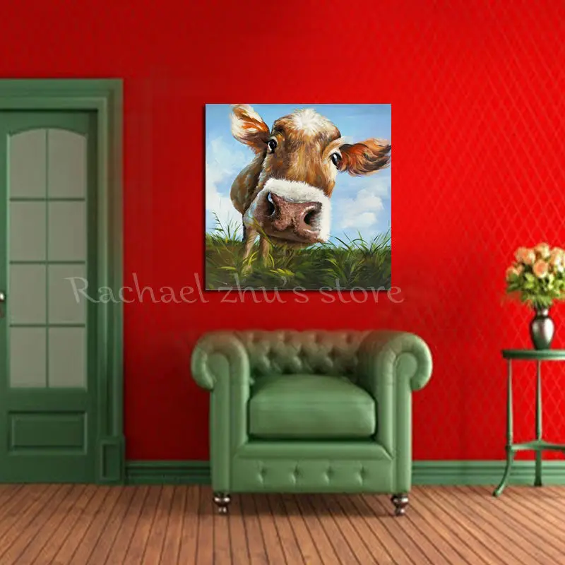 

100% Hand Made Modern Abstract Animal Art Picture Cow Oil Painting On Canvas Cartoon Cow Wall Picture Art Living Room Home Decor