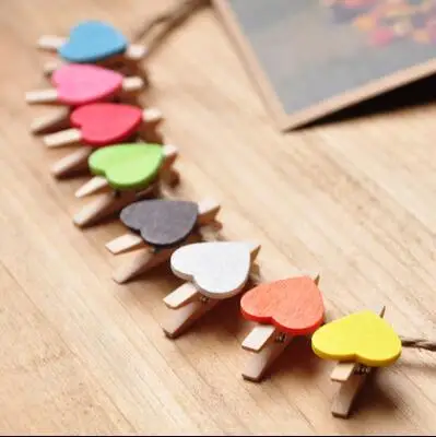50pcs Small Heart Wood Clips with Hemp Rope Wooden Pegs hemp rope pin clothespin craft for Wedding Party Decorative Favors | Дом и сад