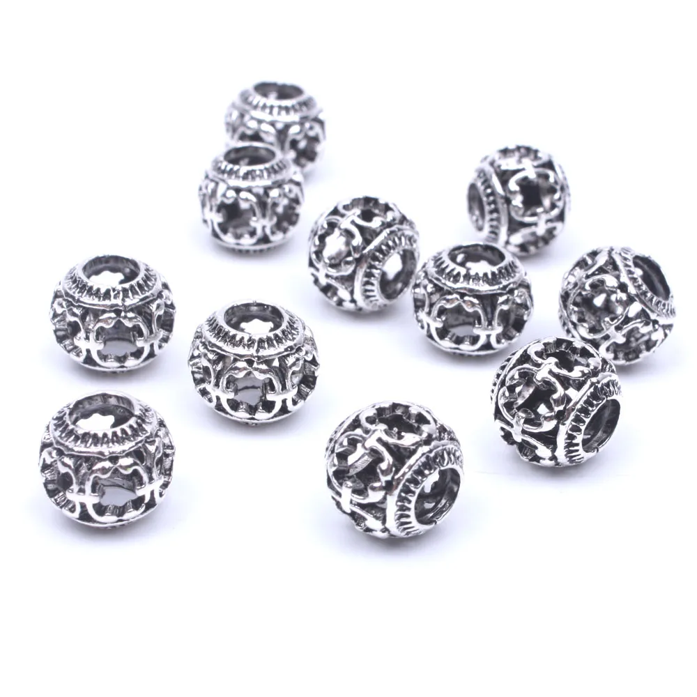 10 шт./лот мм тибетские серебряные металлические пустотелые шарики бусины с