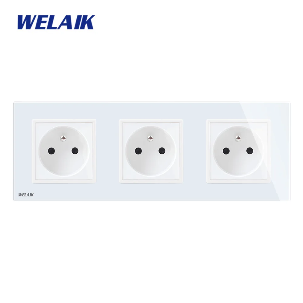 Welaik Стекло Панель ЕС стены разъем розетка Белый Черный Франции Стандартный Мощность разъем AC110~ 250 В a38f8f8fw/ b