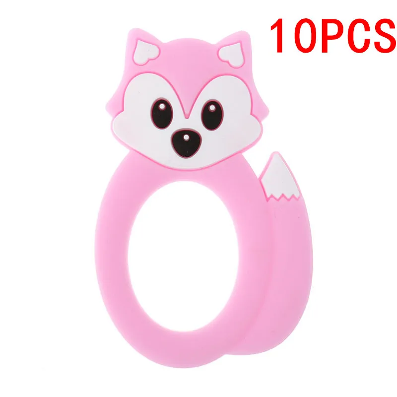 Fox-Pink Bpa бесплатно 10 шт. милый динозавр силиконовая Детская Подвеска-Прорезыватель для зубов ожерелье коала Дракон пищевой подарок для кормления Единорог енот - Цвет: Fox-Pink