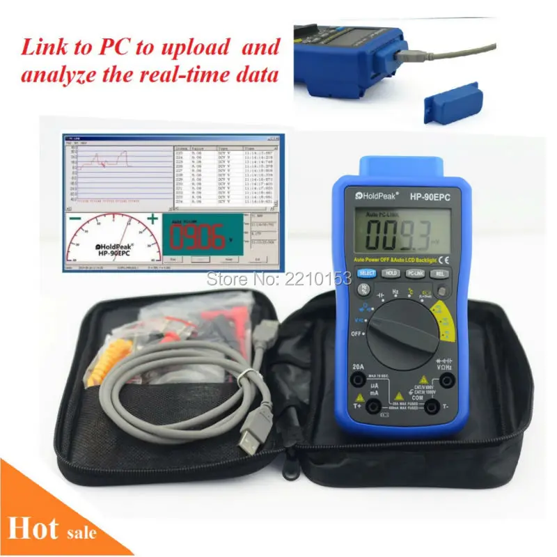 HoldPeak DC/AC Автоматический диапазон цифровой мультиметр метр с USB/программное обеспечение CD и выход данных Fuanction 90EPC