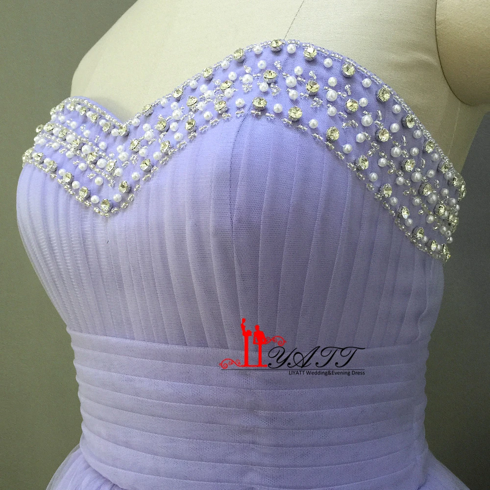 vestido de baile Sweetheart Pearls Beading Neckline Lavender Bridesmaid Dresses A-Line Tulle Lace Up Sequins Liyatt | Свадьбы и