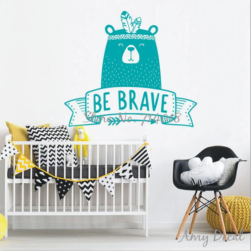 Наклейка на стену Be Brave наклейка с милым родовым медведем для детской комнаты