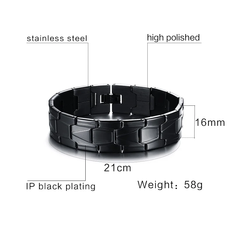 Vnox Нержавеющая сталь Для мужчин ювелирные изделия черный Цвет браслет панк
