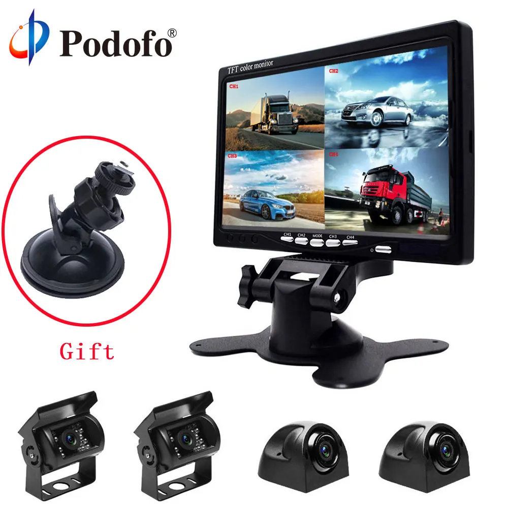 Podofo 7 &quotРазделение Экран Quad Автомобильный монитор TFT ЖК дисплей Дисплей 4 CH
