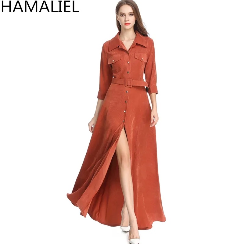 Платье с отложным воротником HAMALIEL винтажное длинное платье поясом|Женские