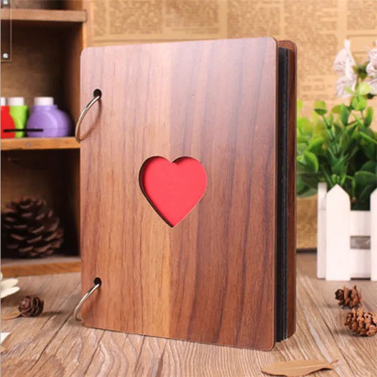 Wood color 6 дюймов деревянные покрытия альбомы ручной работы с отрывными листами Вставить Для влюбленных фото альбом пользовательские фото свадебный фотоальбом мемориал - Цвет: Wood color