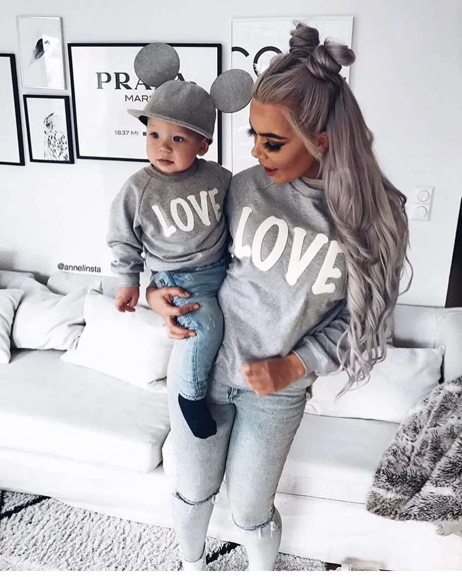 Семья свитеры LOVE Кофты для 2018 Демисезонный Мама и я Одежда мамы дочки одежда