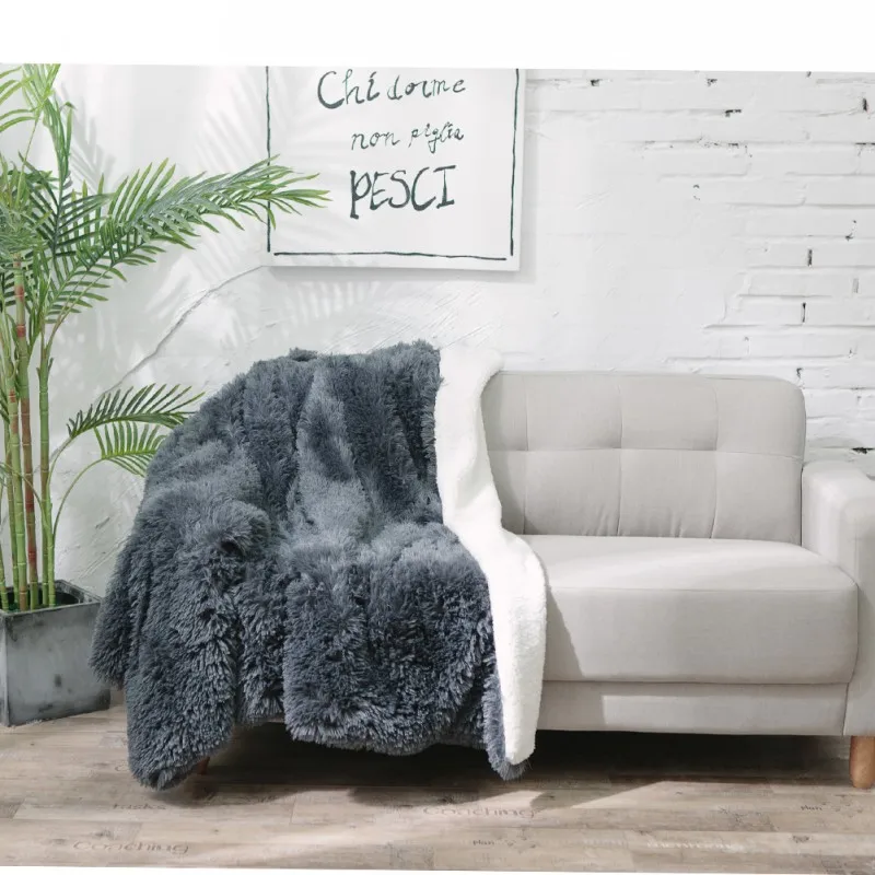 Supper Soft and Furry Warm Gray Blanket Throw with Long Faux Fur Shaggy 51&quotx63&quot for adult | Дом и сад
