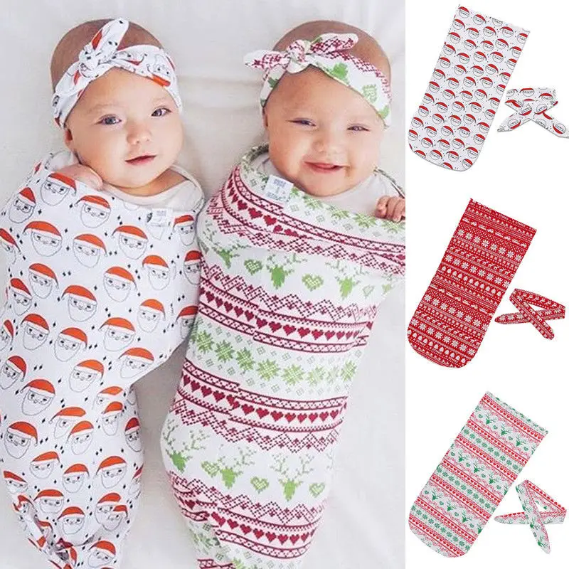 pudcoco Newest Arrivals Hot Infant Newborn Toddler Baby Lovely Xmas Swaddle Blanket Sleeping Muslin Wrap Headband Set | Мать и ребенок