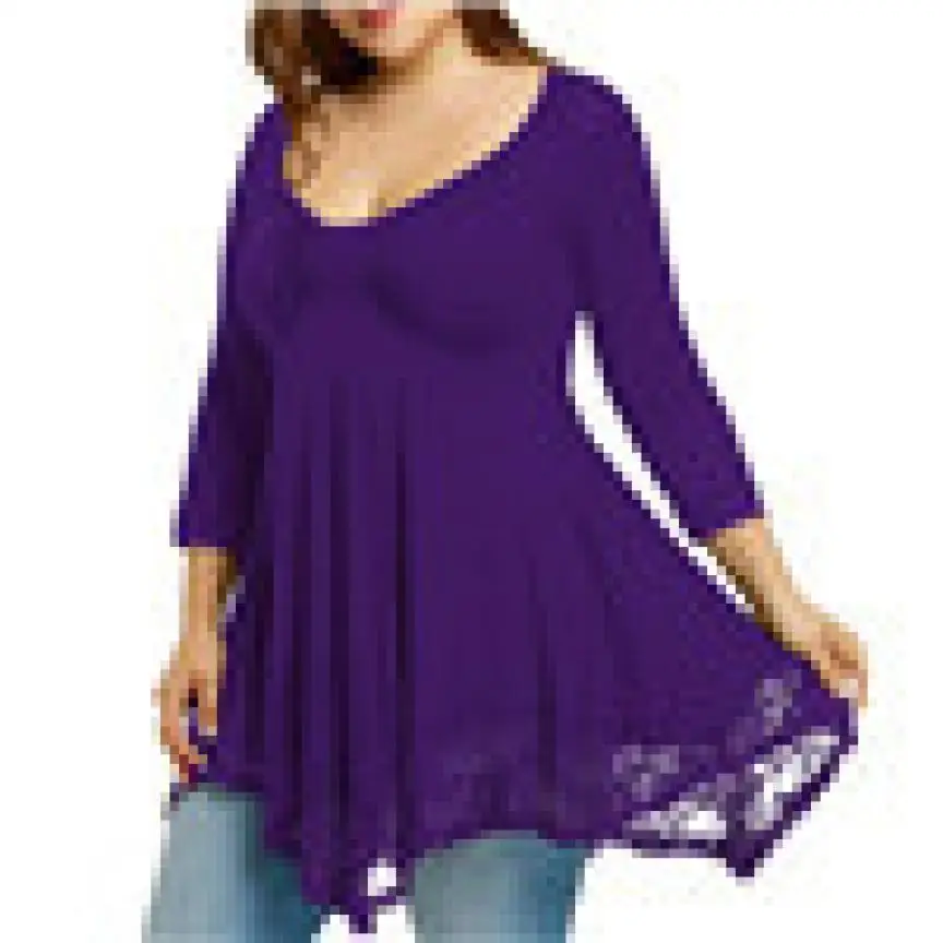 Большой Размеры Для женщин Кружевная рубашка с длинным рукавом Повседневное