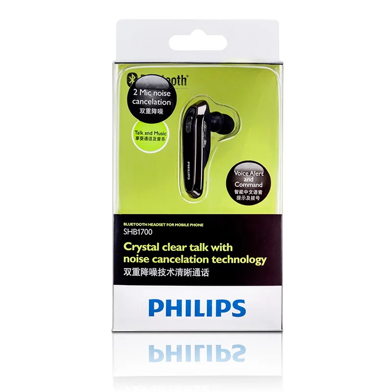 Оригинальная Беспроводная Bluetooth гарнитура Philips SHB1700 с функцией шумоподавления наушники ушным крючком для
