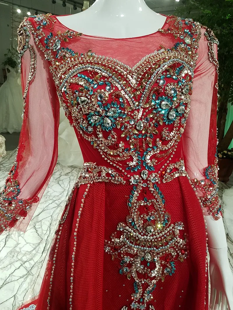 High-end Luxury Evening Dress Arab Beautiful Luxurious Red Long Sleeved Crystal Beading Prom Party Formal Gown | Свадьбы и торжества
