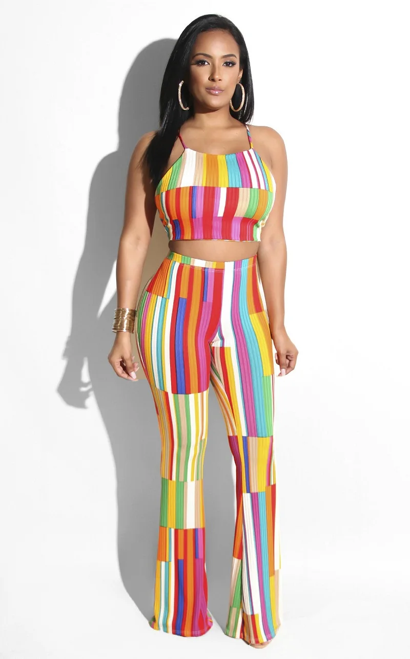 Женский комплект из 2 предметов: топ бандо без рукавов в радужную полоску и