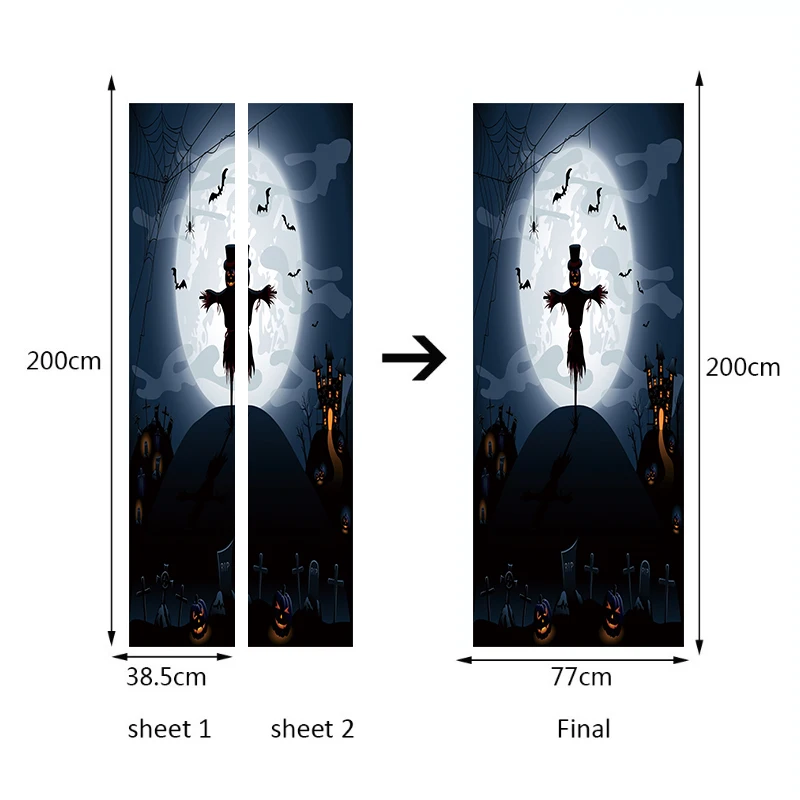 Новейшая уникальная наклейка на дверь Хэллоуин с ведьмой и летучими мышами