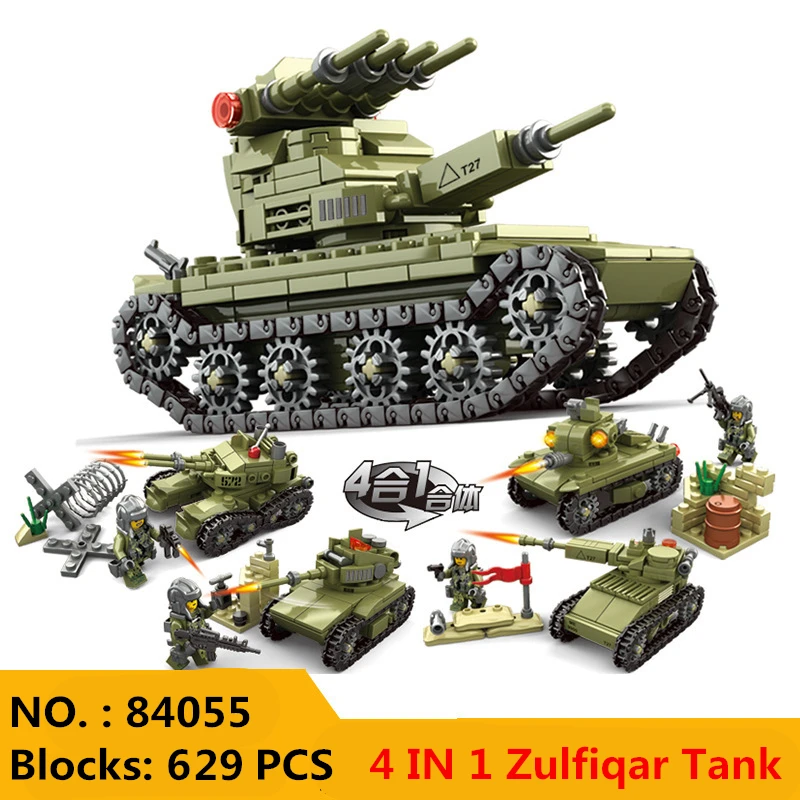 632pcs Army Model Tanks 4 In 1 Assemblage Building Blocks Set Compatible Legoed Military Weapon Tank Diy Bricks Children Toys | Игрушки и