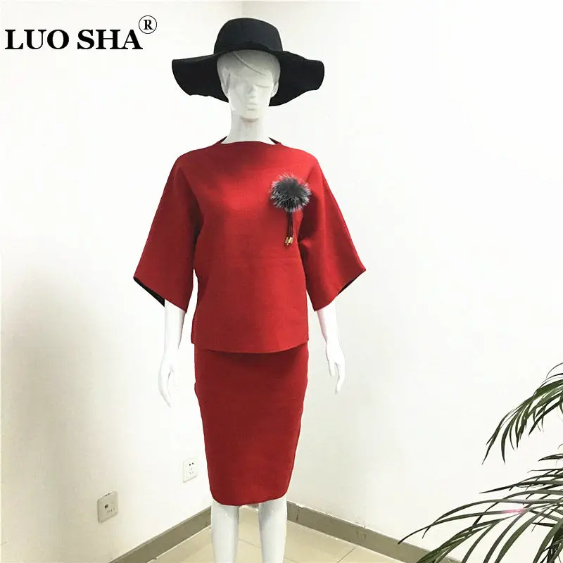 LUO SHA, женские спортивные костюмы, мягкий женский костюм, женский кашемировый свитер, плюшевый шар, топ и юбка, набор, теплый костюм для женщин, костюм