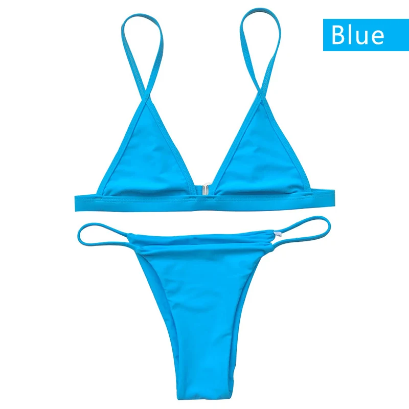 blue Сексуальные Женщины Купальник Микро Бикини Установить Купальники С Холтер Ремень Купальники Бразильский нижняя Монокини - Цвет: blue
