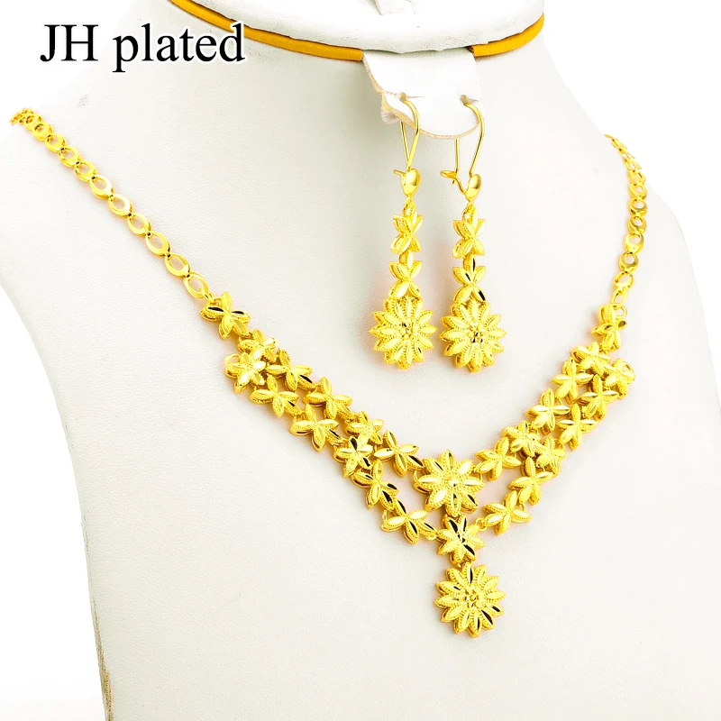 

JHplated эфиопские Ювелирные наборы для невесты золотого цвета арабский Африка Подарки для женщин Свадебное ожерелье/серьги