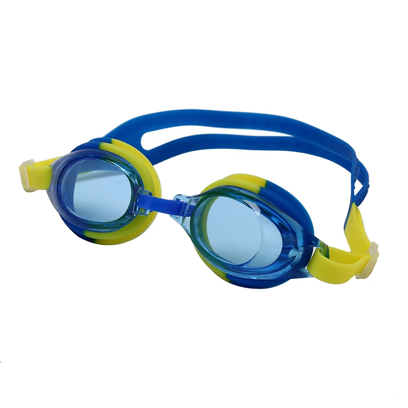 Blue with yellow Детские красочные очки для плавания, водонепроницаемые противотуманные очки для плавания, силиконовые очки для плавания, очки для дайвинга с коробкой - Цвет: Blue with yellow