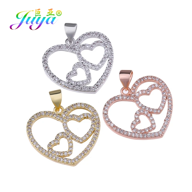 

Juya Handmade Micro Pave Zircon Love Heart Charms Pendant Accessories For Women Girl Fashion Couple Jewelry Making
