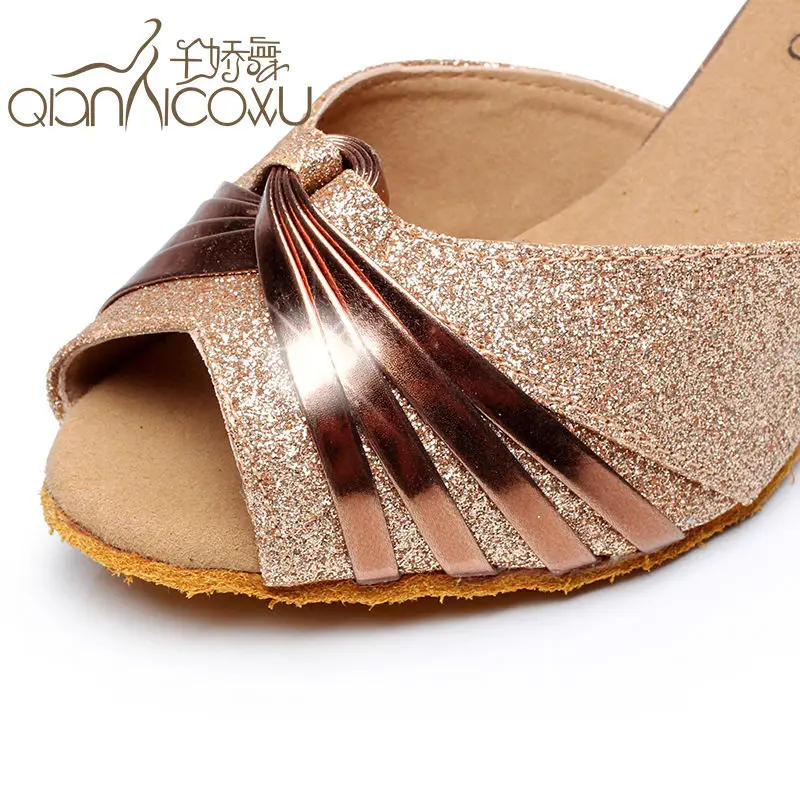 Обувь для бальных танцев девушек из искусственной кожи с блестками латинских