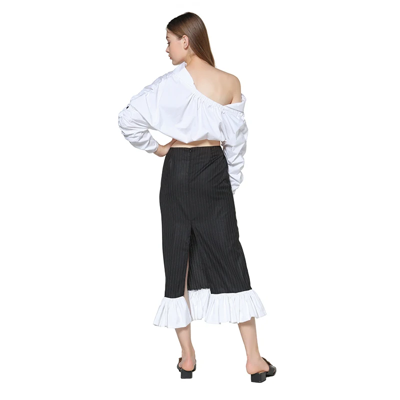 Женская укороченная блузка GETSPRING белая хлопковая рубашка с длинным рукавом и