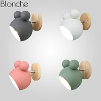 nordic mickey wall lamp bedroom bedside sconce modern lovely wood wall light fixtures childrens room study luminaire home decor
