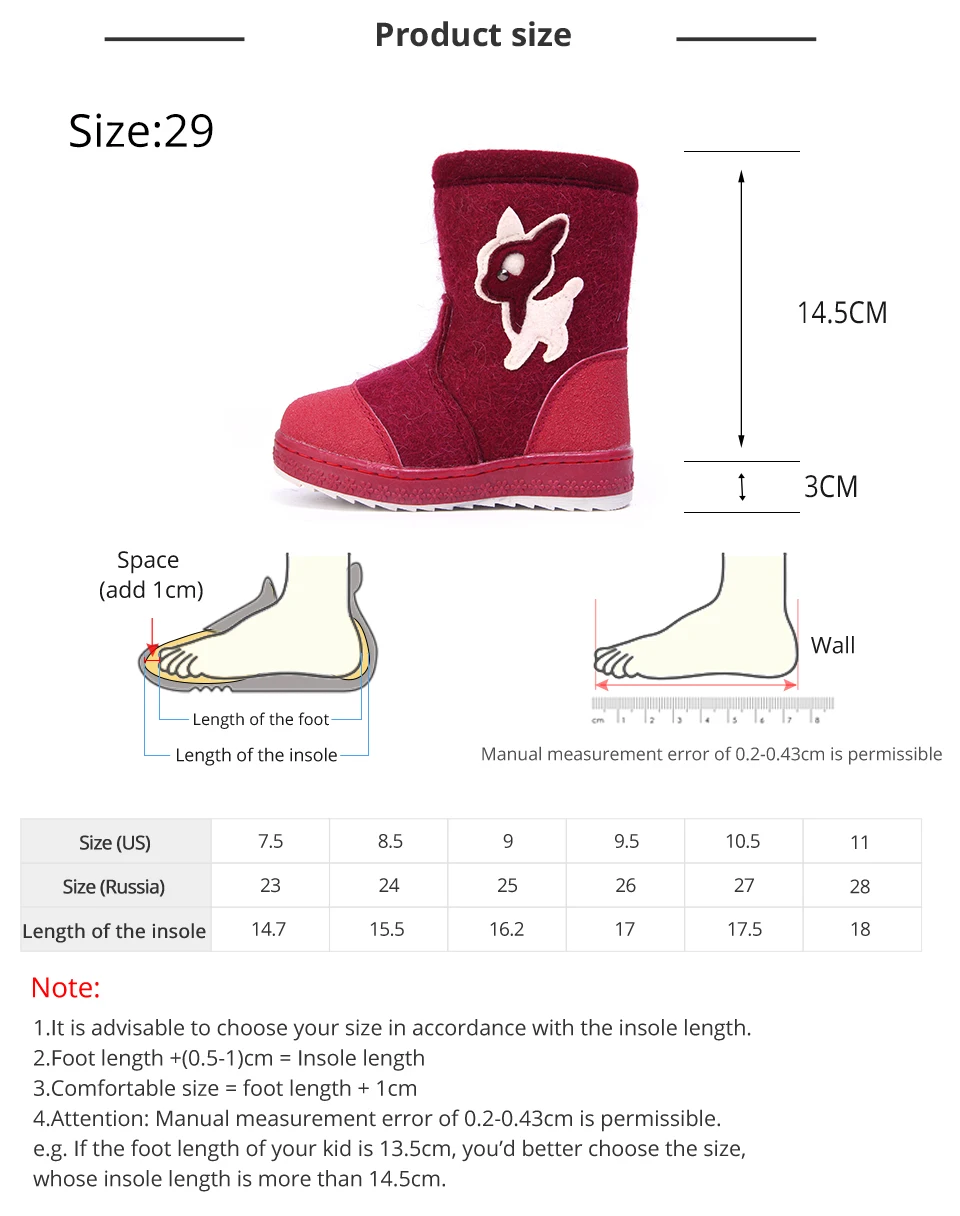 MMNUN Baby Boots For Girls Felt Boots Baby Children Shoes For Girls Shoes Children Boots Winter warm boots baby Size 23-28ML9428