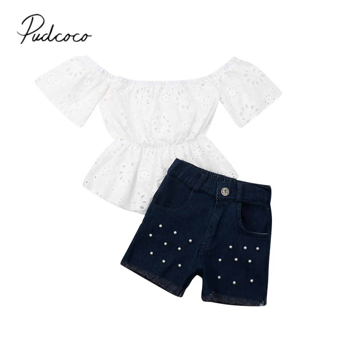 Детская летняя одежда 2019 яркие детские белые кружевные топы с открытыми плечами