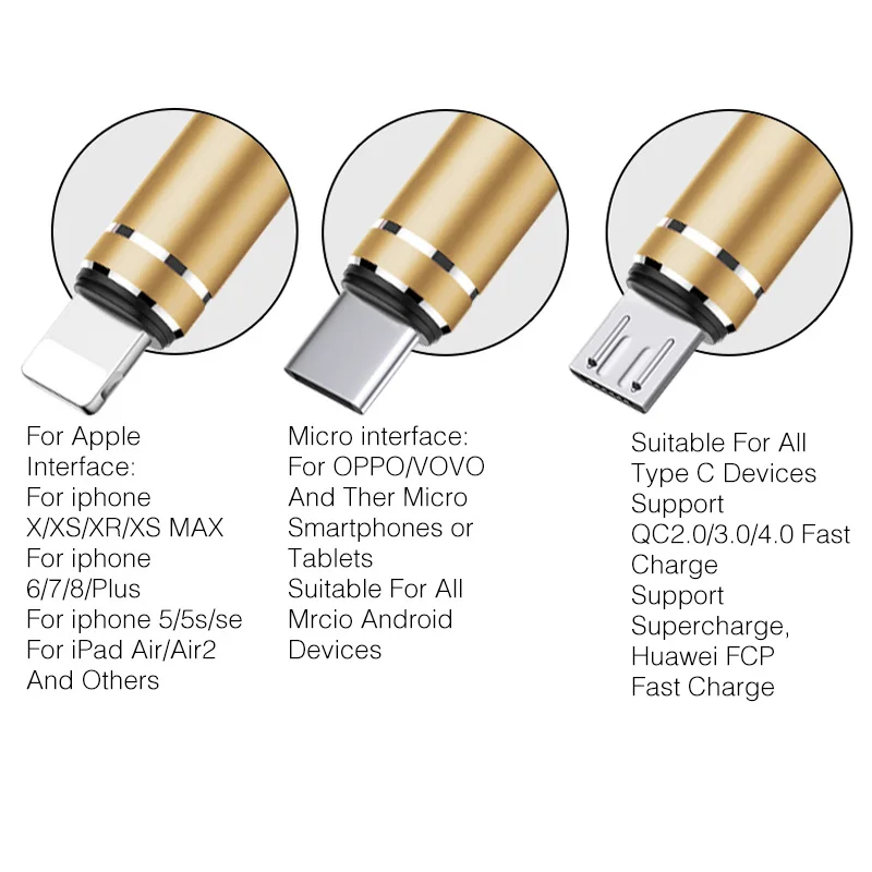 3 в 1 USB кабель для телефона передачи данных быстрой зарядки Android Type C мобильного Apple