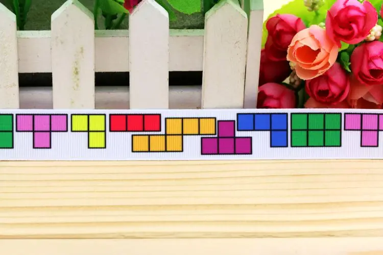 7/8 ''Бесплатная доставка корсажная лента с принтом Тетрис головной убор