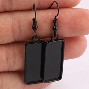 black Reidgaller 10 шт. прямоугольник кабошон Серьга База Установка заготовки 10x25 мм розовое золото черный металлический ободок лотки для изготовление сережек - Цвет: black