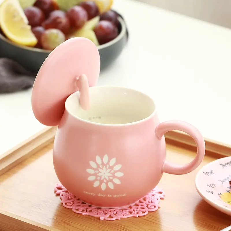 2019 новейшая Милая большая кружка с ложкой для молока большим цветком живота 400 мл