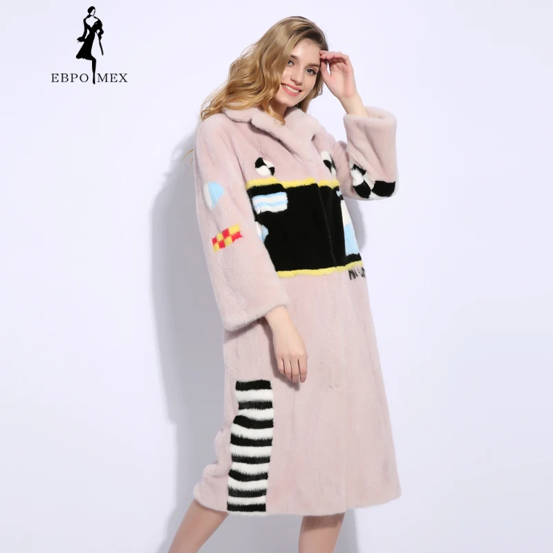 2018 г. модные зимние светло розовый пальто с мехом норки Импорт высокого качества