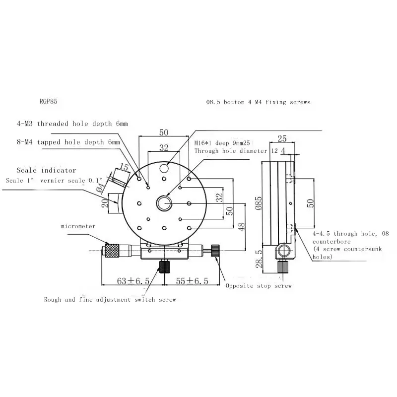 Вместо RPG85 вращающийся R axis RGP85 L Высокоточный микрометр Точная вращающаяся