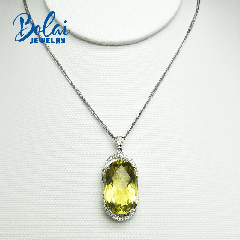 Bolaijewelry, кулон и ожерелье с серебряными цепочками, роскошный драгоценный камень лимонный кварц из стерлингового серебра 925 пробы для женщин с подарочной коробкой