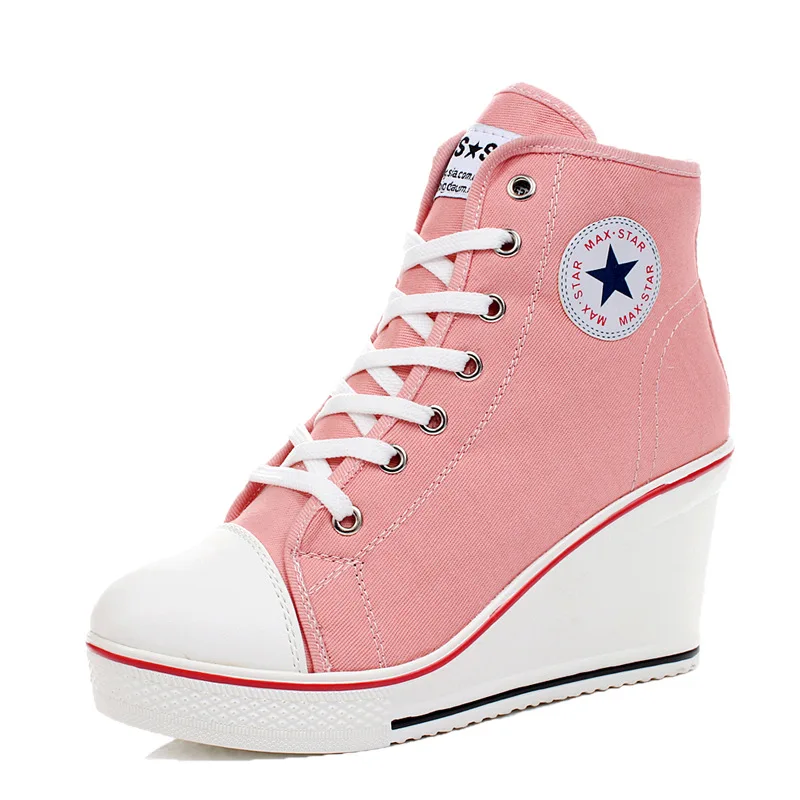 Женские парусиновые туфли на танкетке Белые Повседневные лодочки увеличивающие